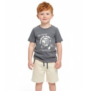 NWT Miki Miette boys' short-sleeved gray “Earth Day" t-shirt & cream pull-on sho